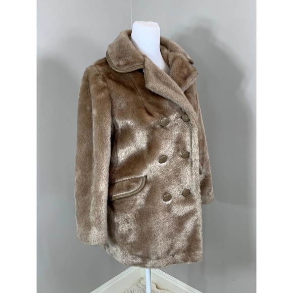 Vintage 60s Plush Faux Fur Taupe PeaCoat Groovy Mod Bohemian Punk Fall Winter - Picture 5 of 10